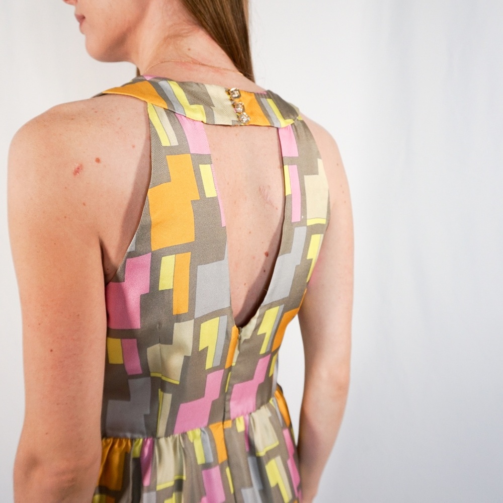 MILLY Color Block Abstract Dress Silk Mini Dress 4 - Picture 7 of 7
